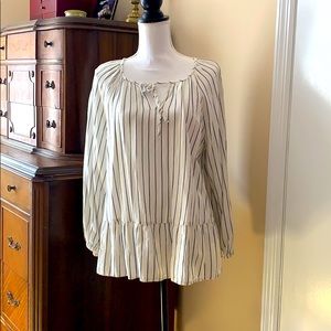 Blue and cream stripe peasant top